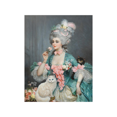 An Elegant Lady with Roses and her Cats, Unframed Satin Poster