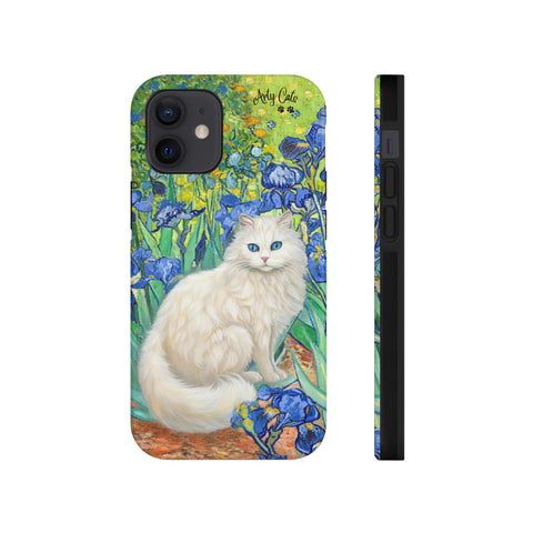 White Cat With Van Gogh Irises, Cat iPhone case, Tough Phone Cases