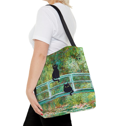 Monet's The Water Lily Pond Bridge with the Cats, All Purpose Designer Tote Bag