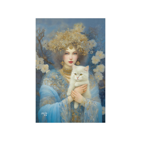 Snow Queen and her cat, Unframed Satin Poster