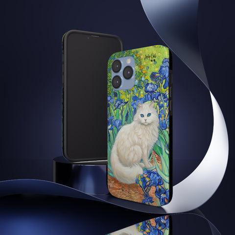 White Cat With Van Gogh Irises, Cat iPhone case, Tough Phone Cases