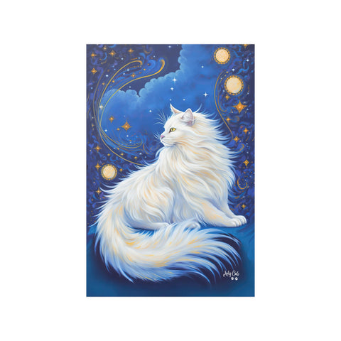 Celestial Cat at Midnight with a Starry Sky, Unframed Printed Satin Poster