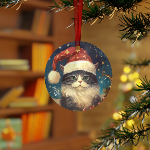 Santa Claws Cat, Christmas Metal Ornaments