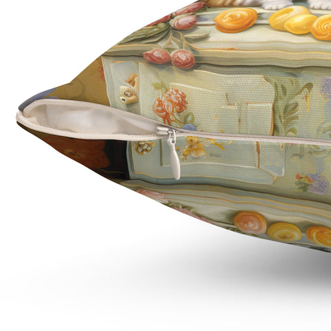 Cozy Kitchen Kittens, A Hutch Cabinet Tale, Spun Polyester Square Pillow