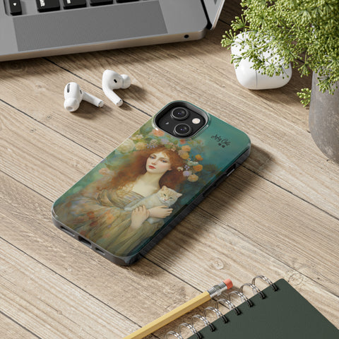 Spring's Fairy Tale, Enchanting Fairy with Her Cat iPhone case, Tough Phone Cases