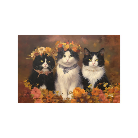 Autumn Kittens in the Blooming Meadow, Unframed Satin Posters