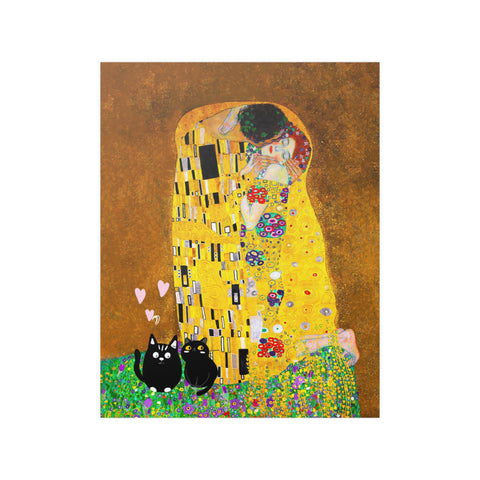 Gustav Klimt The Kiss, Love Cats Print, Unframed Printed Satin Poster