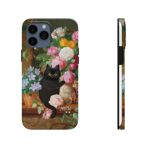 Cat Loves Roses, iPhone Case, Cat iPhone case, Tough Phone Cases