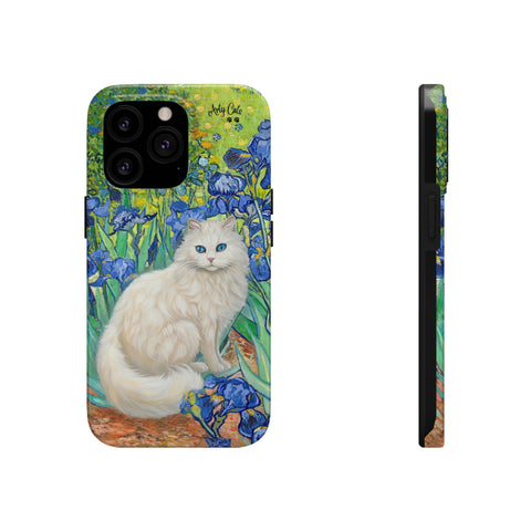 White Cat With Van Gogh Irises, Cat iPhone case, Tough Phone Cases