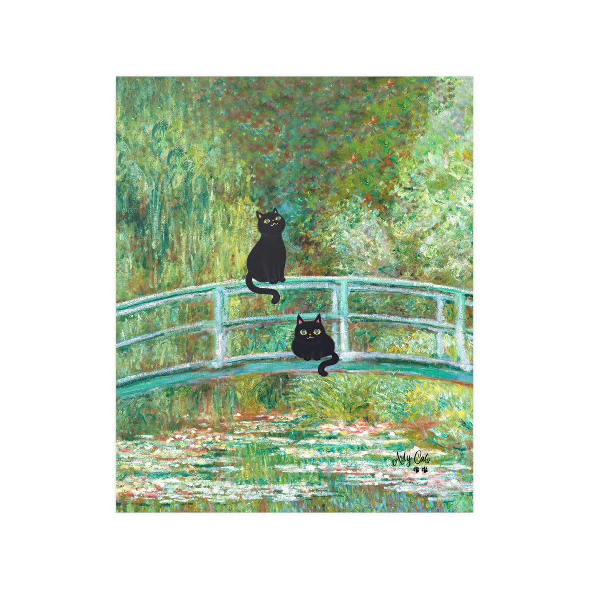 Monet's The Water Lily Pond Bridge with the Cats, Unframed Printed Poster