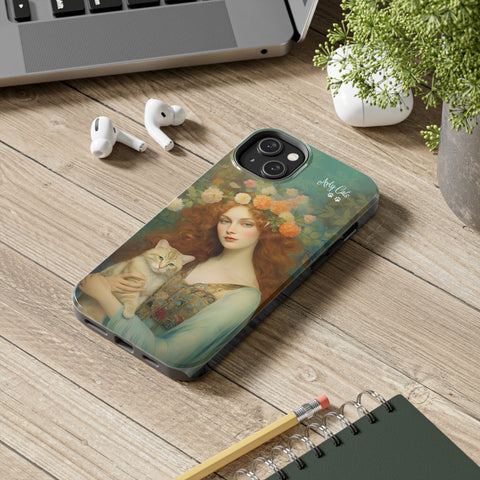 Blooming Serenity, Woman and The Cat, Cat iPhone case, Tough Phone Cases