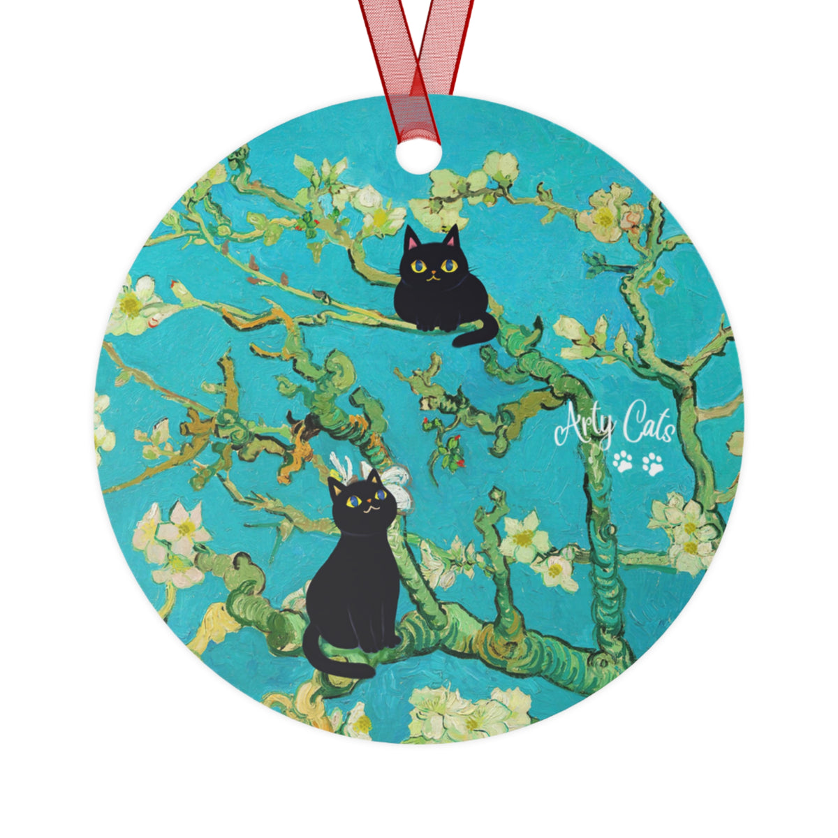 Van Gogh Almond Blossoms with Cats, Christmas Metal Ornaments