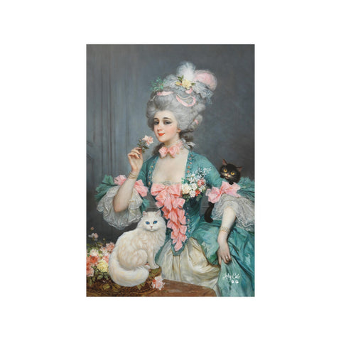 An Elegant Lady with Roses and her Cats, Unframed Satin Poster