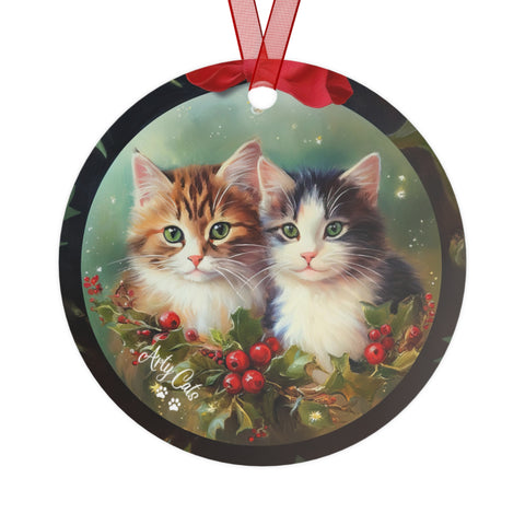 Kitten Friends in Whisker Wonderland, Christmas Metal Ornaments