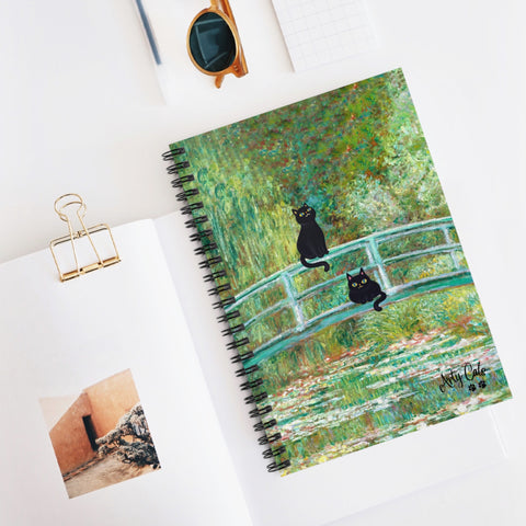 Monet's The Water Lily Pond Bridge with the Cats - Spiral Notebook - Ruled Line