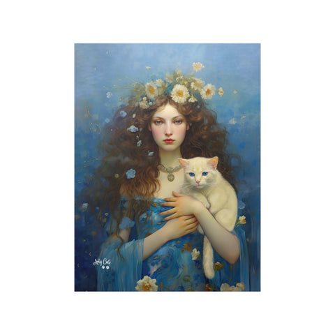 Serenity of the Sea, Sea Goddess and her Cat, Unframed Printed Satin Poster