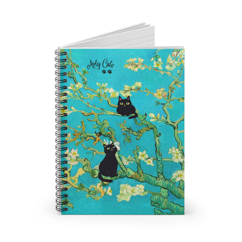 Van Gogh Almond Blossoms with Cats - Spiral Notebook - Ruled Line