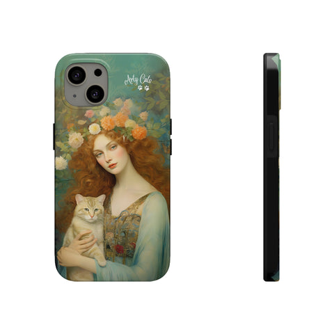 Blooming Serenity, Woman and The Cat, Cat iPhone case, Tough Phone Cases