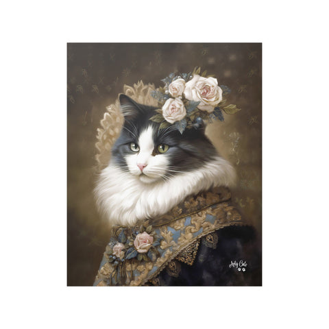 Victorian Cat with Roses, Unframed Satin Poster