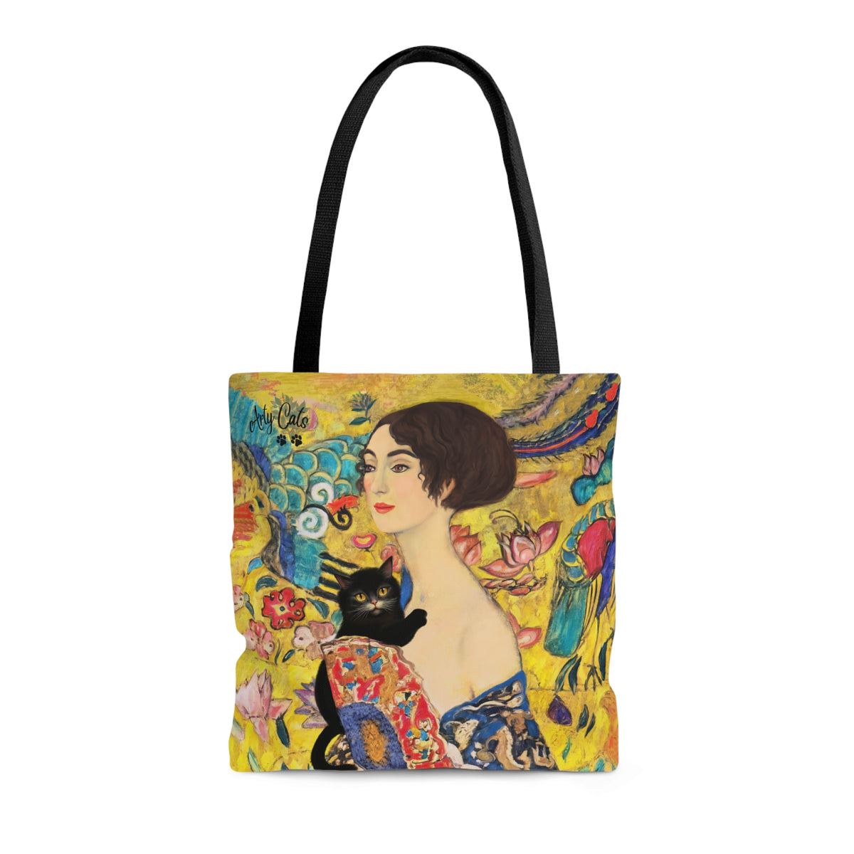 Lady With Fan and Cat, Vintage Gustav Klimt Art Print, All Purpose Designer Tote Bag