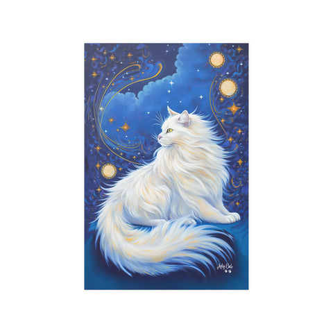 Celestial Cat at Midnight with a Starry Sky, Unframed Printed Satin Poster