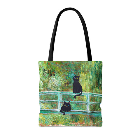 Monet's The Water Lily Pond Bridge with the Cats, All Purpose Designer Tote Bag