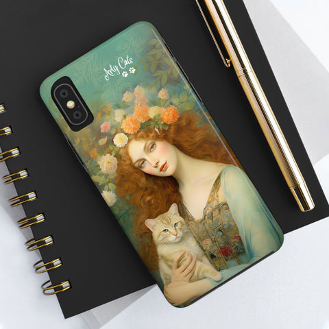 Blooming Serenity, Woman and The Cat, Cat iPhone case, Tough Phone Cases