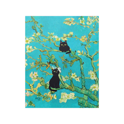 Van Gogh Almond Blossoms with Black Cats, Unframed Printed Satin Poster