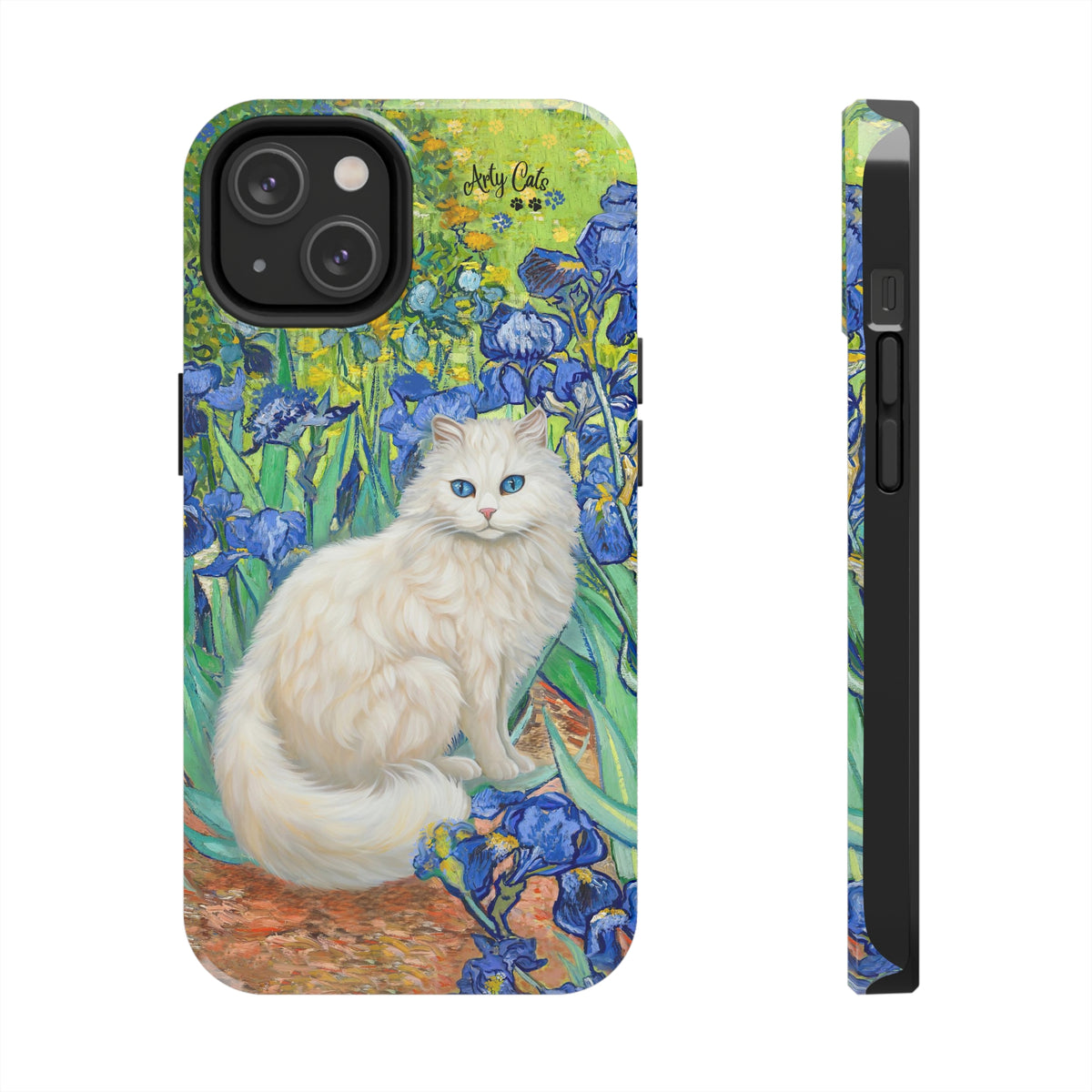 White Cat With Van Gogh Irises, Cat iPhone case, Tough Phone Cases