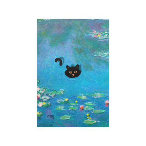 Monet Water Lily Cat Poster, Unframed Printed Satin Poster