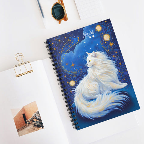 Celestial Cat at Midnight with a Starry Sky - Spiral Notebook - Ruled Line