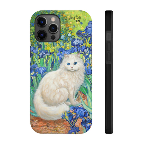 White Cat With Van Gogh Irises, Cat iPhone case, Tough Phone Cases