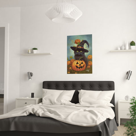 Halloween Kitten with Pumpkin, Unframed Satin Poster