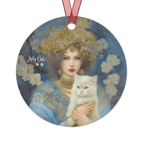 Snow Queen and her Cat, Christmas Metal Ornaments