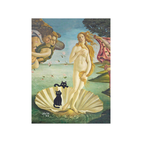 The Birth of Venus with two Black Cats, Botticelli Unframed Satin Art Poster