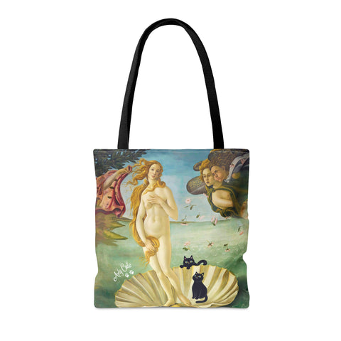 The Birth of Venus with two Black Cats, Botticelli Art Print, All Purpose Designer Tote Bag