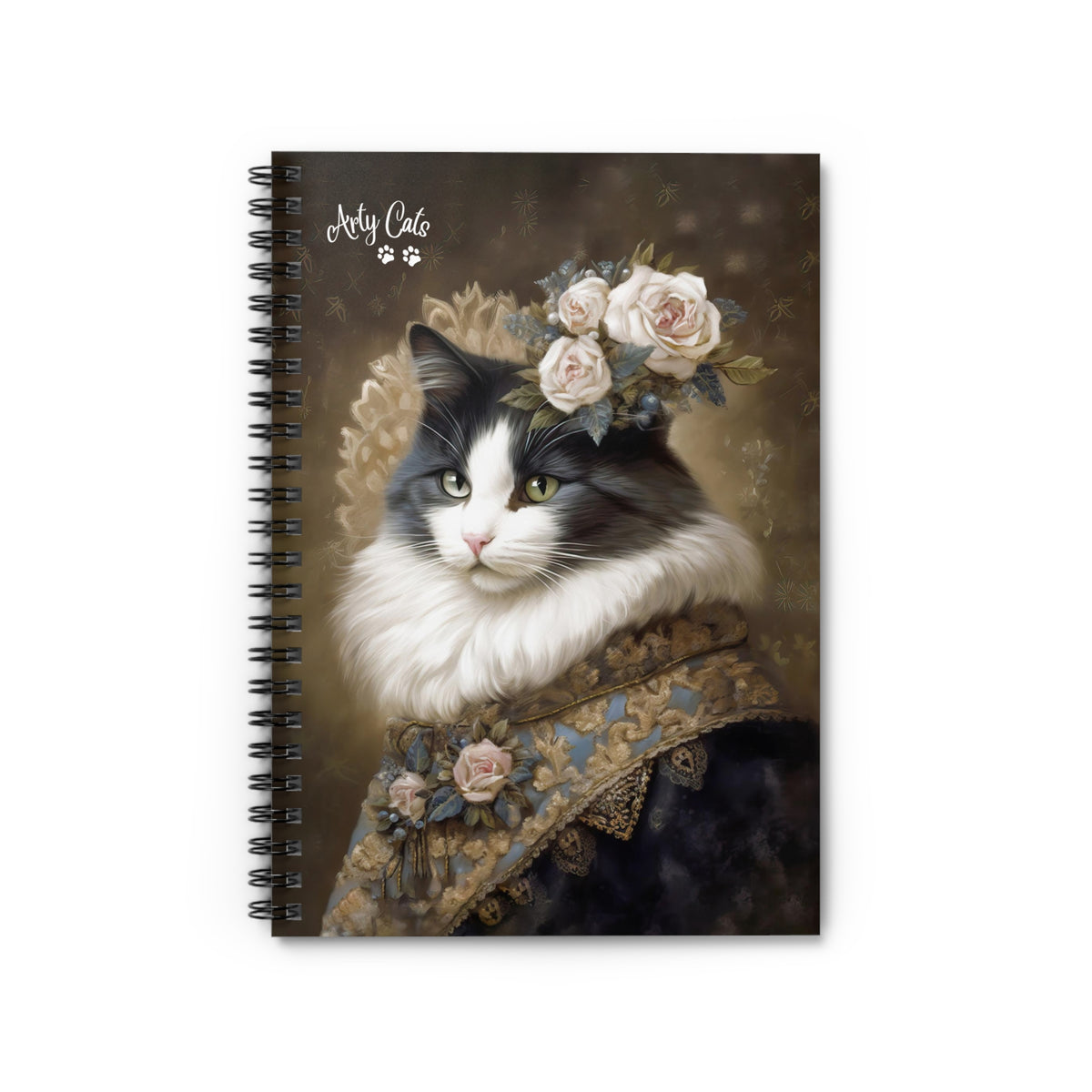 Victorian Cat With Roses, Spiral Notebook - Ruled Line