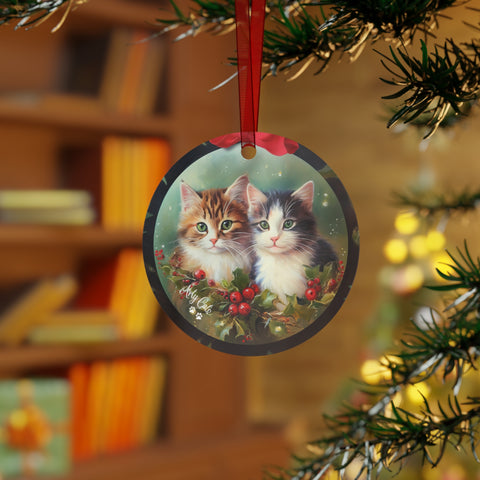 Kitten Friends in Whisker Wonderland, Christmas Metal Ornaments