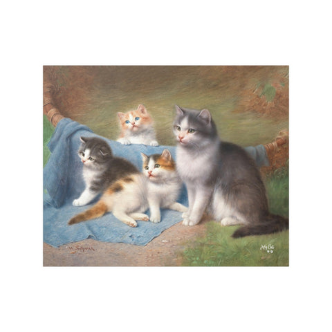 A Cat with Her Kittens by Wilhelm Schwar, Unframed Satin Poster