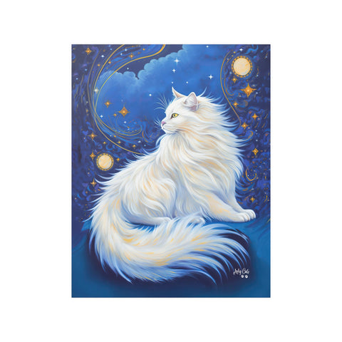 Celestial Cat at Midnight with a Starry Sky, Unframed Printed Satin Poster