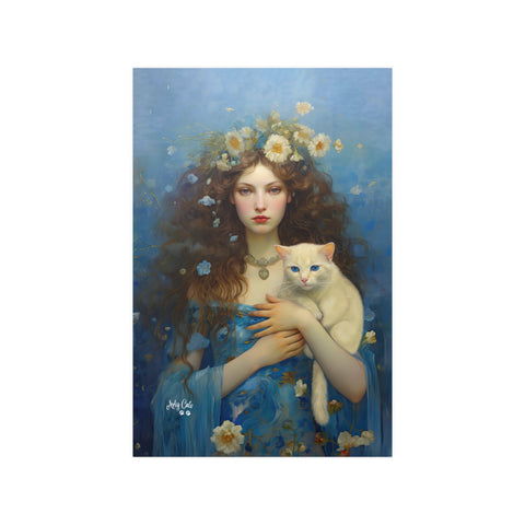 Serenity of the Sea, Sea Goddess and her Cat, Unframed Printed Satin Poster