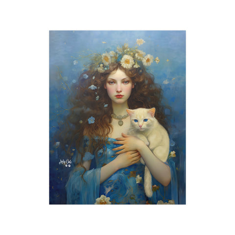 Serenity of the Sea, Sea Goddess and her Cat, Unframed Printed Satin Poster