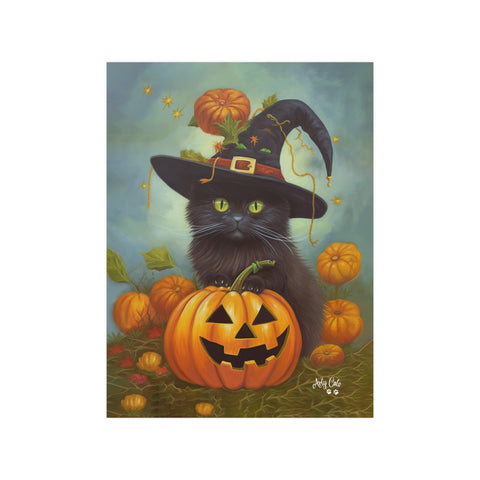 Halloween Kitten with Pumpkin, Unframed Satin Poster