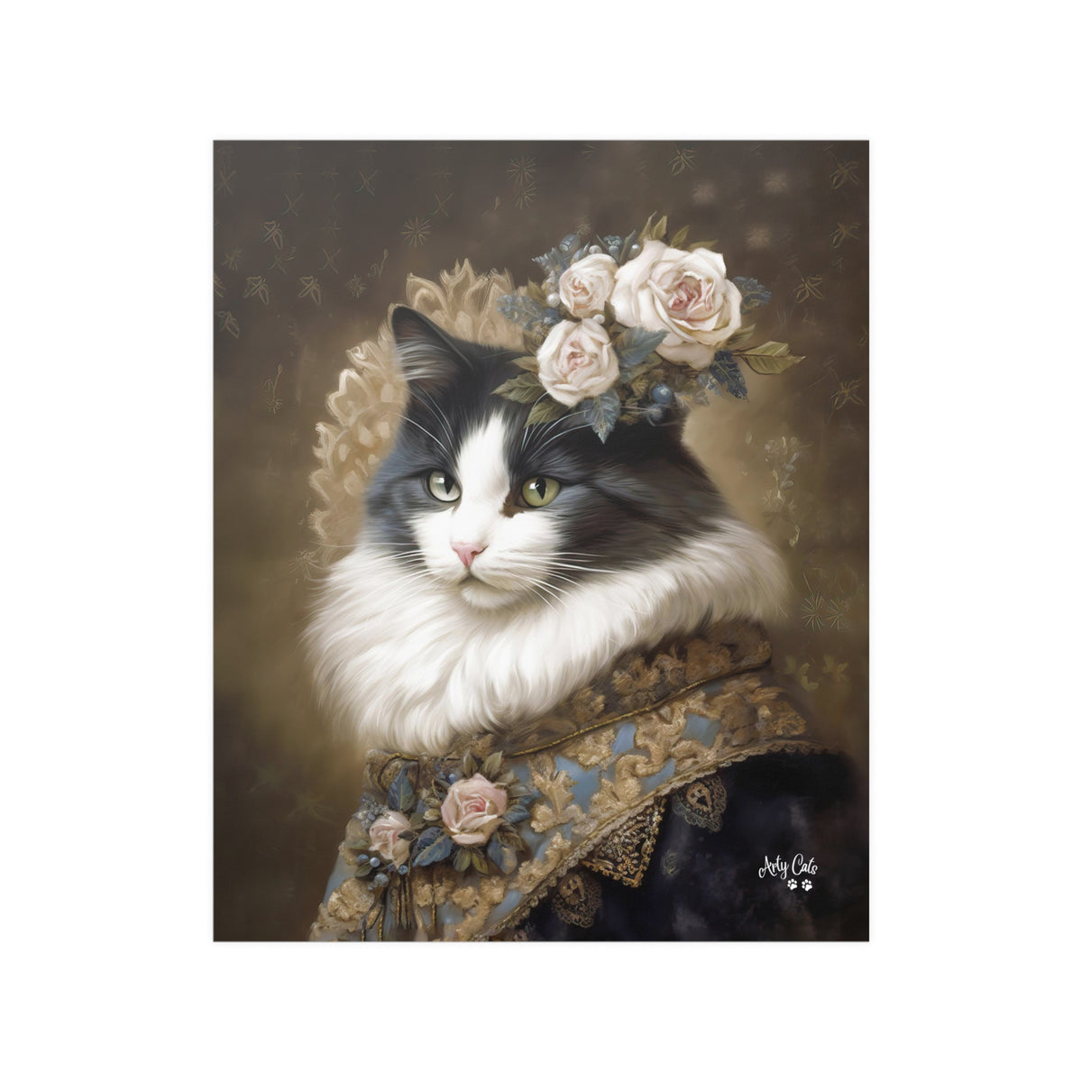 Victorian Cat with Roses, Unframed Satin Poster