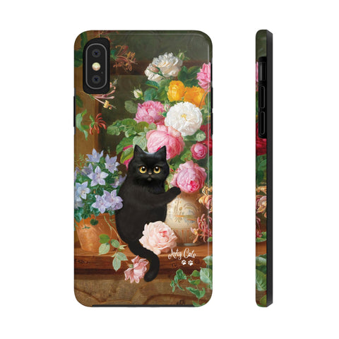 Cat Loves Roses, iPhone Case, Cat iPhone case, Tough Phone Cases