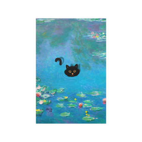 Monet Water Lily Cat Poster, Unframed Printed Satin Poster