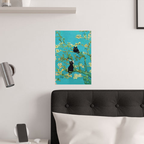 Van Gogh Almond Blossoms with Black Cats, Unframed Printed Satin Poster