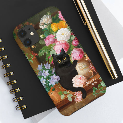 Cat Loves Roses, iPhone Case, Cat iPhone case, Tough Phone Cases