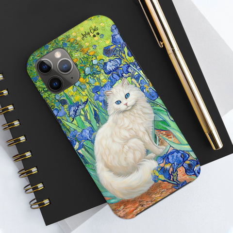 White Cat With Van Gogh Irises, Cat iPhone case, Tough Phone Cases