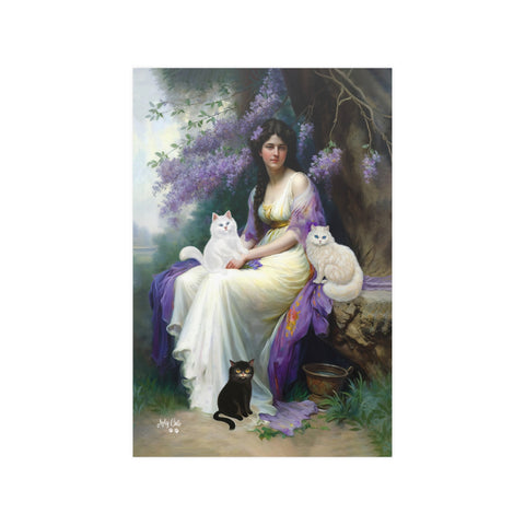 Lady of the Forest with her Cats, Unframed Printed Satin Poster